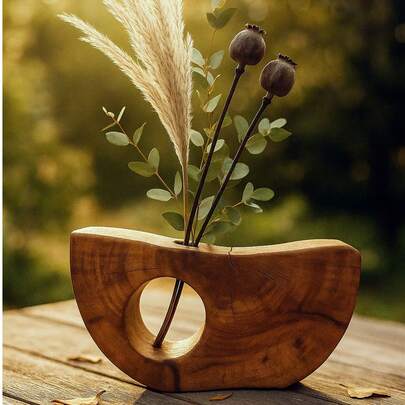 1件装自然风格户外装饰品，现代花园雕塑，木纹外观，庭院阳台装饰摆件，家居及礼品展示