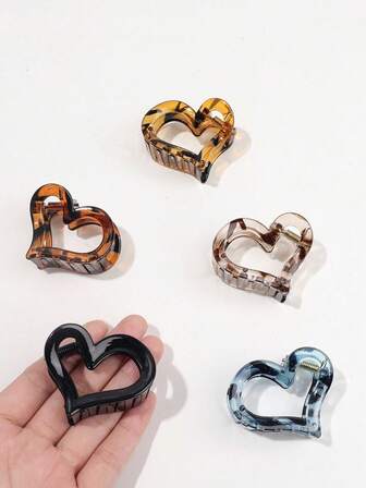 5 قطع/مجموعة، مشابك شعر قلب فارغ بطول 4.5 سم بطبعة نمر عادية، مشابك شعر شخصية للذيل الشعر، إكسسوارات شعر شتوية أنيقة