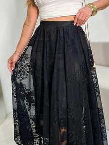 Lace Skirt With Butterfly Details. - Black - View 4