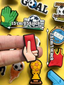 26件/套足球系列鞋饰，包含足球、足球场、计时器图案，适用于手链、凉鞋、泡泡拖鞋，PVC材质，可用作DIY配件或派对礼物。 - 黃色 - 查看 3