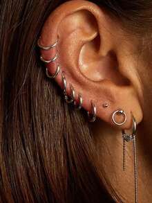 6 piezas Pendientes de aro pequeños y medianos chapados en oro de 18K, no se oxidan, pendientes de aro clásicos redondos para mujer y hombre, anillos para la nariz, perforaciones en la oreja, cartílago, concha, lóbulo, etc. Juego de pendientes de aro apilables de 6/8/10/12 mm - 6 pendientes de aro de acero inoxidable - Ver 4