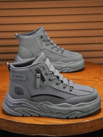 Men's High-Top Leather Boots, Autumn/Winter New Arrival, Thermal Lined, Thick Sole, Increased Height, Non-Slip, Round Toe, Lace-Up, Side Zipper, Plus Size 46, Men's Boots, Mid-Calf, Fashion , Outdoor, Party, Street Style, Men's Outdoor Hiking Boots, Leather, Waterproof, Oil-Resistant, Men's Leather Shoes, Outdoor, Fashion , Sports, Men's Safety Shoes, Outdoor, Desert Boots, Motorcycle Boots, Warm Fur Boots, Men's Mid-Calf Boots