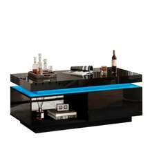 Modern High-Gloss Coffee Table With LED Lighting, 100x50x40.3 Cm – Elegant Table With Drawer And 50 Kg Load Capacity - Black - View 9