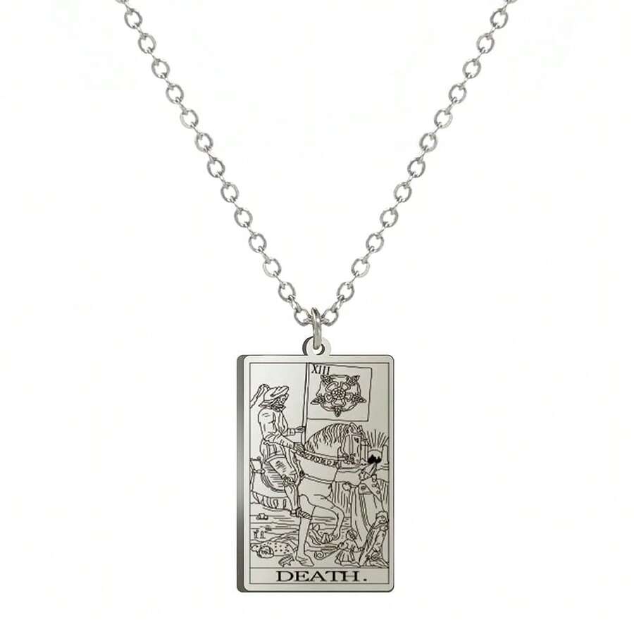 TEAMER Stainless Steel Tarot Cards Necklace Vintage Tarot Jewelry Good Luck Amulet Pendants For Women{Inchcolor_nameinch:InchSilver-DEATHinch} - 銀-死亡 - 查看 1