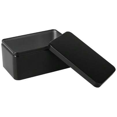 Black Tin Box With Lid, Rectangular Tins Box Storage Empty, Metal Container For Tea, Treats, , Candle, Favors An...