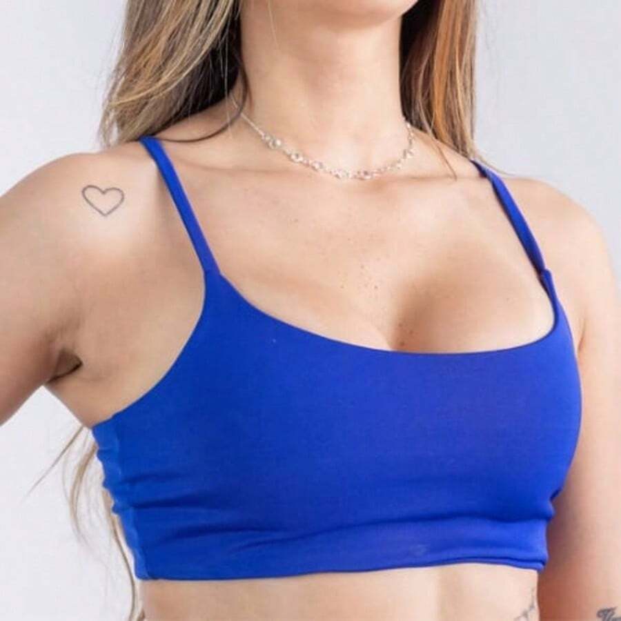 Top Gym Double Band Without Padding Thin Strap Zero Transparency Fashion Colors - azul real - Ver 1