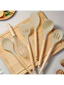 12件套高端不粘硅胶厨房用具，带人体工学木柄 - 耐热易清洗，适用于烹饪和烘焙，经久耐用 - 是学校和家庭烹饪爱好者的理想之选 - 彩色 - 查看 9