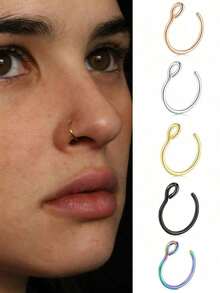 1Pcs/3Pcs Set 8mm Stainless Steel Fake Nose Ring, Non-Piercing Clip On Lip Septum Hoop, Faux Nose Jewelry, Goth Punk Grunge Aesthetic Lip Nail, Cartilage Earring, Body Jewelry For Women Men, Christmas Halloween Party Concert Gifts, Alternative Emo Punk Accessories - 銀色 - 查看 1