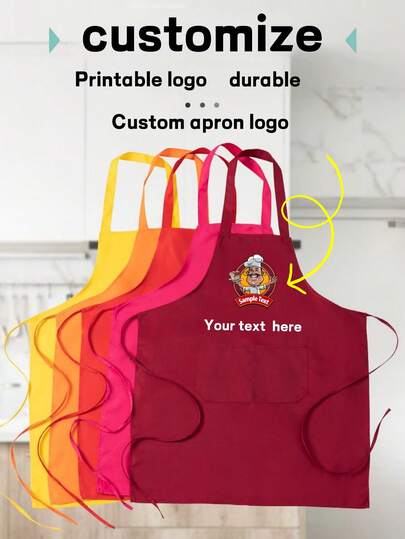 Customized Apron For Catering, Cake Shop, Dessert Shop, Printing Shop, Waterproof And Oil-Proof Polyester Waist Apron With Store QR Code, Store Name, Wholesale, Advertising Promotion Logo, Halter