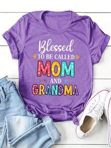 Camiseta de Cuello Redondo con Estampado de Mamá y Abuela, Top Casual de Manga Corta para Primavera y Verano, Ropa para Hombres y Mujeres - Negro - Ver 8
