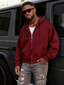 男士休闲运动卫衣 - 纯色，长袖，针织面料，H型版型，适合徒步旅行和户外活动，涤纶材质，圆领，秋冬季运动风 - 紅色 - 查看 8