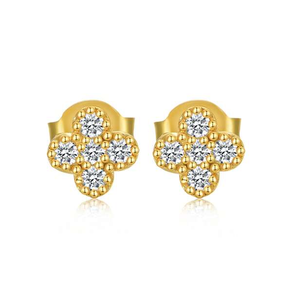 Pendientes de botón de trébol de cuatro hojas de circonita cúbica de plata de ley 925, diseño totalmente pavimentado elegante y brillante, que muestra un amuleto de la suerte, adecuado para el tránsito diario, citas, reuniones con amigos, bodas, fiestas de lujo y talla grande