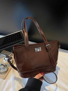 1 pezzo Borsa a tracolla da donna stile vintage, con cinturino regolabile, borsa a spalla casual vintage, in materiale PU durevole, chiusura a gancio, adatta per uso quotidiano, lavoro, viaggio, shopping, appuntamenti, disponibile nei colori marrone e nero, borsa a tracolla alla moda, minimalista e leggera