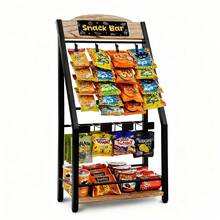 Chip Rack Display Stand, 4 Tiers 20 Clips Snack Organizer, 4 Hanger Strips Hooks Snack Candy Countertop Organizer Snack Holder, Portable Retail Display Shelf For Store, Kitchen, Party - 黑色 - 查看 11