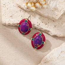 زوج من أقراط الأذن المرصعة بالمينا ذات التصميم الهندسي الأنيق والفيروز الاصطناعي، بطراز رجعي مناسب للنساء للارتداء في الحفلات والمناسبات والمناسبات اليومية