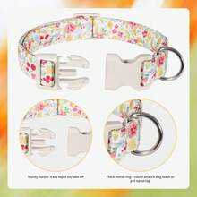 1 pieza Collar para mascotas con diseño floral clásico y patrón de flor rosa de dibujos animados, collar suave y ajustable con hebilla de de plástico rosa, adecuado para perros pequeños/medianos/grandes, unisex, de alta calidad para uso en interiores/exteriores - Champán - Ver 3