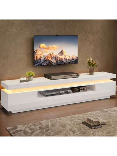 175*38*45cm Living Room TV Cabinet Shaped Cupboards Drawer, High Gloss LED Cabinet, Low Semi Open Storage Space, Free St ing TVs Up To 75 Inches view 3