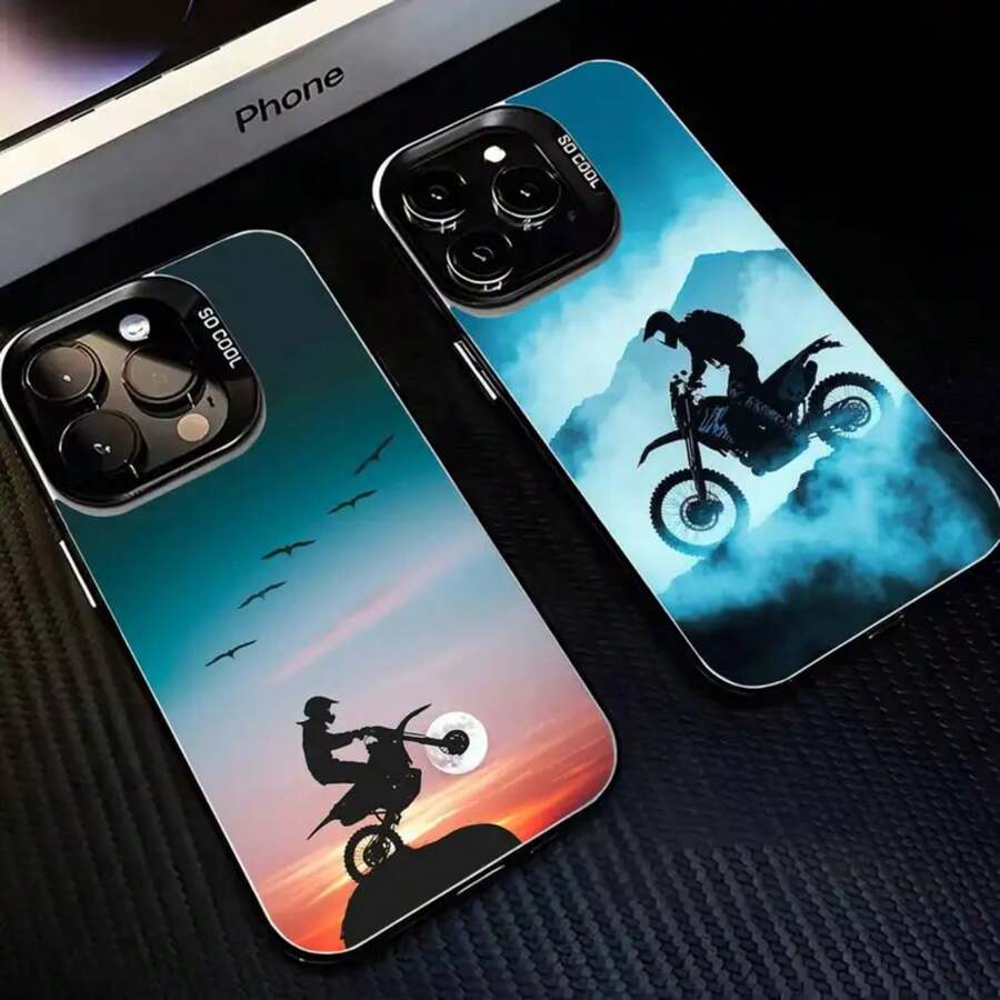 Motocross Motorcycle Dirt Bikes  Phone Case Compatible With  16,15,14,13,12,11,Mini,Pro,MAX Black Matte Shockproof Cover, Cover Compatible With  17 Pro Max Case,  17 Pro Case,  17 Case,  16 Pro Max Case - Z3 - View 1