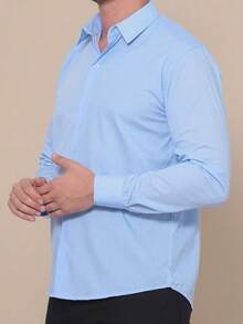 Men's Premium Linen-Type Long-Sleeve Slim Fit Structured Executive Work Shirt | Linen Print Dress Shirt - Light Blue - View 5