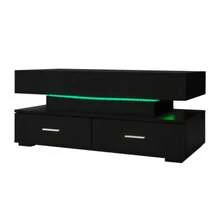 Black Lift-Top Coffee Table Measuring 100 X 50 X 44 Cm With Hydraulically Adjustable Height, LED Lighting, Bluetooth App Control, 2 Drawers And Open Storage Space. - Black - View 8