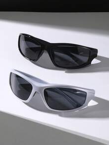 2pcs Men's Multi-Color Pink Wrap Around Y2K Aesthetic Sports Fashion Glasses, Suitable For Outdoor Cycling, Couple Fashion Eyewear For Summer Beach Vacation,Outdoor,Travel - Multicolor - View 5