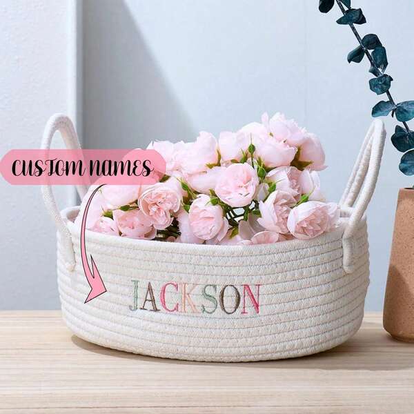 1pc Small Handwoven Design Rope Storage Basket,Desktop Storage Basket For Living Room, Bedroom, Desk, Bedside,Suitable For Cosmetics, Toys, Pet Supplies, Remote Control, Bedroom, Living Room, Valentine's Day Gift, Personalized, Unique Ideal Gifts For Her Daughter, School Students, Son For Anniversaries, For Birthdays