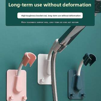 ABS Universal 360° Adjustable Shower Head Bracket (ABS Material, Special For Bathroom Hanging): Simple Style Without Pattern Design, Curved To Fit The Wall Shape, With 2 Hooks (Hook Load Capacity 3kg) And Anti-Slip Silicone Pad Details, With 360° Free Adjustment Of The Shower Head Angle + Dual Functions Of Hanging Bath Balls/Towels Bathroom Accessaries Bathroom Tools