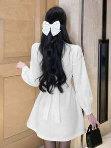 Đầm suông ngắn cổ chữ V đính kim tuyến đơn sắc dành cho nữ, thích hợp cho hẹn hò và đi nghỉ - trắng - Xem 2