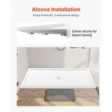 Shower Pan, 60″ L X 36″ W Single Threshold Shower Base, Rectangle Acrylic & PVC Showering Base In White, Slip-Resistant Showering Pan Bases With Drain & Cover For Bathroom, Center Drain Location - 60″ L X 36″ W Center Drain Location - View 6