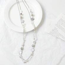 Noessla Layered Long Necklaces For Women Crystal Beaded Statement Necklace Sweater Silver Chain With Gifts Box Jewelry{Inchcolor_nameinch:InchWhiteinch} - White - 查看 7