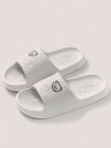 Sandalias deslizantes versátiles y populares para hombres de 4 estaciones, diseño de cabeza de oso de grafiti negro de dibujos animados para unisex, material de EVA transpirable resistente al agua y sin olor, ligero y silencioso para interiores/exteriores (se recomienda pedir una talla talla grande grande para mayor comodidad) - Gris - Ver 6