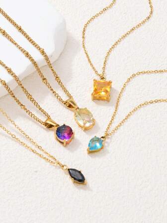 5件套不锈钢简约吊坠项链套装，个性化珠宝礼物，送给爱人，配套项链，生日、周年纪念日、情人节礼物