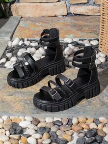 Women's Fashionable Thick-Soled High-End Minimalist Black Shoes - Black - View 2