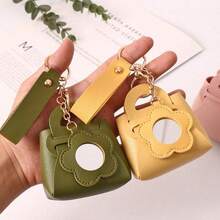 Carteira mini quadrada em couro PU, modelo 2026, com decoração floral espelhada, textura multicolorida, compacta e portátil para moedas, cartões, dinheiro e chaveiros. Acessório versátil para o dia a dia.