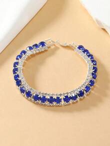 1PC Full Rhinestone Decor Bracelet For Women – Sparkling Crystal Statement Jewelry, Elegant & Glamorous Accessory For Parties, Special Occasions, Or Everyday Wear, Lightweight And Durable - 寶藍色 - 查看 5