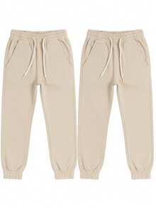 Kit 2 Calças Jogger Infantil Menino Jeans e Sarja com Punho Elastico - 2 Beges - Visão 1