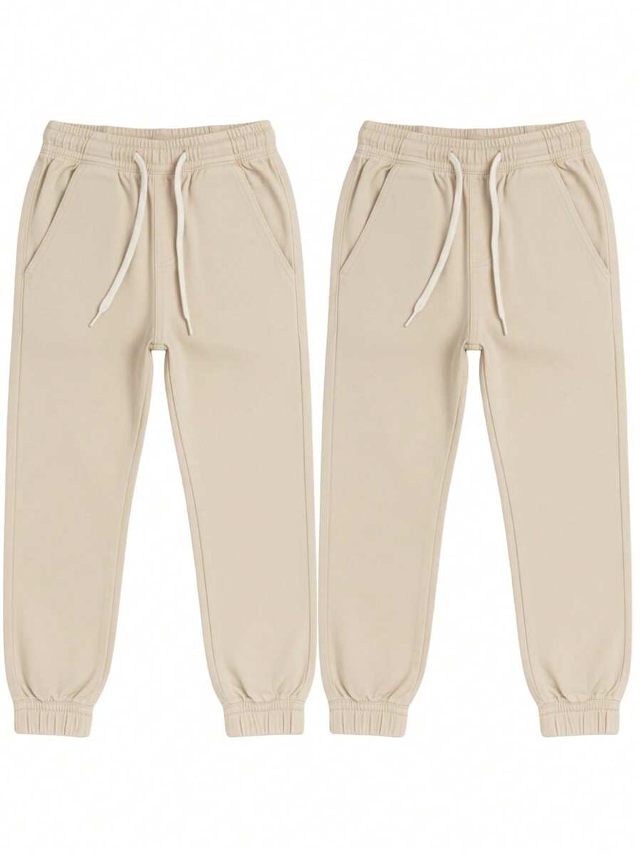 Kit 2 Calças Jogger Infantil Menino Jeans e Sarja com Punho Elastico - 2 Beges - Visão 1