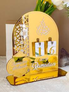 1pc Acrylic Hollow Ramadan Countdown Calendar, Crescent Moon Shaped Desktop Decor, Ramadan Blessing Calendar (With Stand And Replaceable Numbers), Eid Al-Fitr Decoration, Islamic Eid Al-Fitr Party Supplies, Ramadan Home Decor, Ramadan Festival Decoration, Islamic Ramadan Gathering Items - Gold - View 4