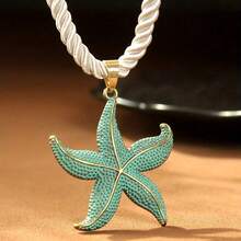 Vintage Beach Style Blue Starfish Pendant Necklace - Zinc Alloy Jewelry With Turquoise And Gold Accents, Women's Daily And Special Occasion Jewelry, Valentine's Day Gift - 彩色 - 查看 2