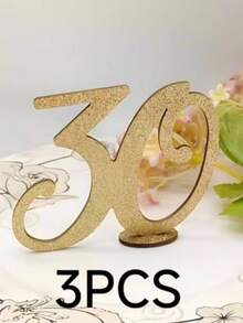 1 pieza Decoración de número de madera con brillo dorado, 18º, 30º, 40º, 50º, 60º, 70º Aniversario, Decoración de sobremesa para Aniversario, Cumpleaños, Boda, Fiesta Temática, Fiesta de Jubilación, Fiesta de Vacaciones, Acción de Gracias, Día de San Valentín, Boda de Otoño, Decoración de Fiesta Temática