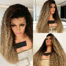 Ombre Brown Colored 13x4x1 HD Deep Wave Lace Frontal Wig Human Hair 250 Density Kinky Curly Lace Front Wigs Human Hair Transparent T Part Lace Wigs For Women Pre Plucked With Baby Hair Brazilian Remy Brown Colored Glueless Wigs Human Hair Natural Hairline - 根染&漸變色 - 查看 2