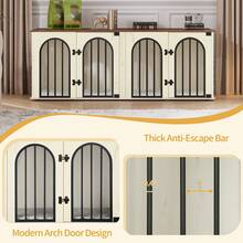 63" Dog Crate Furniture For 2 Dogs, Heavy Duty Indoor Dog Kennel TV Stand, XL Wooden Dog Cage With Divider For Medium Large Dogs, End Table Dog Crate With Cushion, White Brown - 白色/棕色 - 查看 4