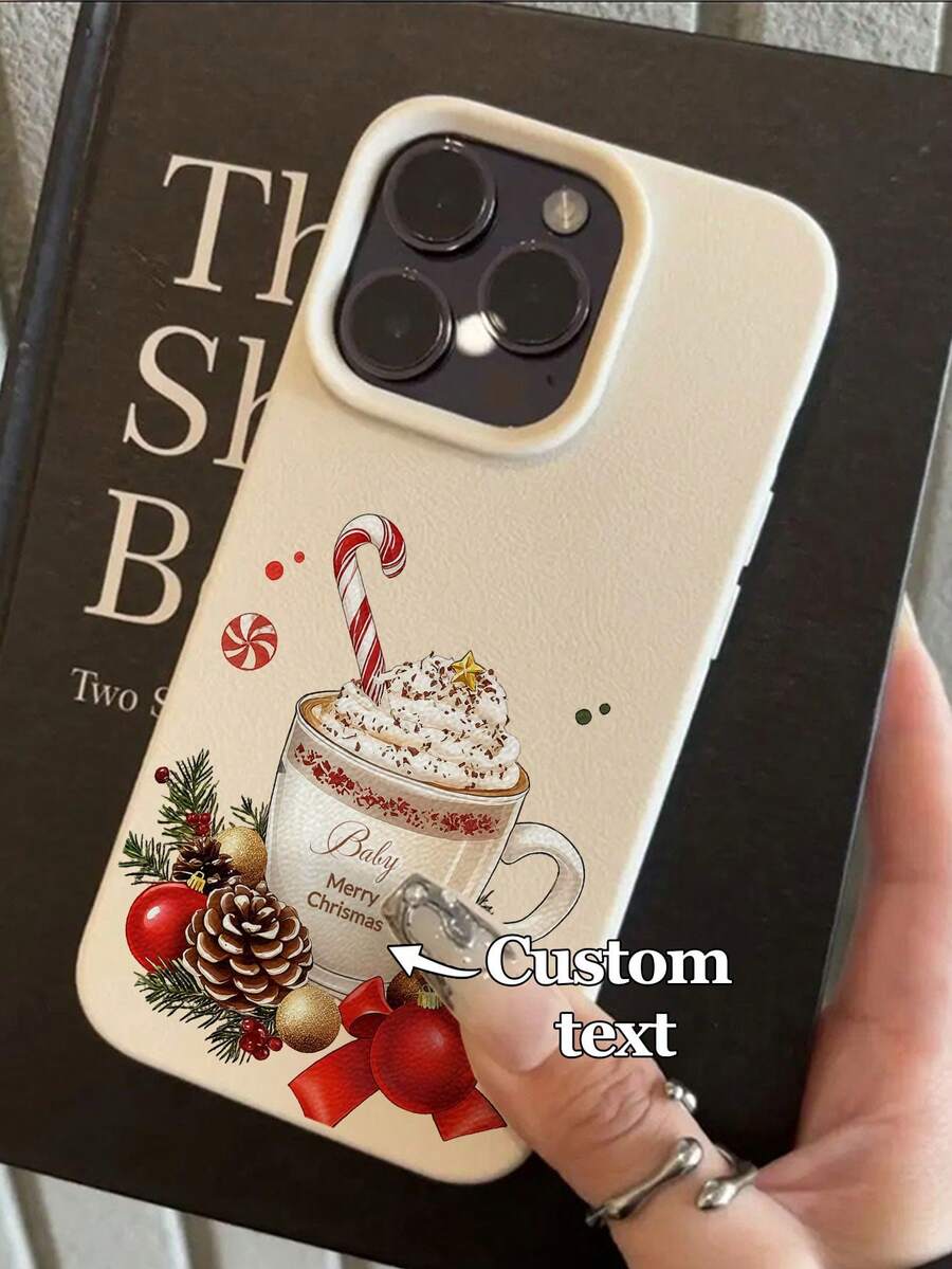 1 pezzo Custodia personalizzata per telefono con design di tazza termica con testo "Christmas Vibe" e motivo fiocco di neve dorato, versione internazionale, non la versione domestica - Bianco - Visualizzare 1