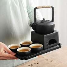 Chinese Gongfu Tea Set Traditional, Black Portable Tea Set For Adults, Asian Tea Service With Ceramic Teapot Warmer BC05BFJ23 - 方形黑色 - 查看 3