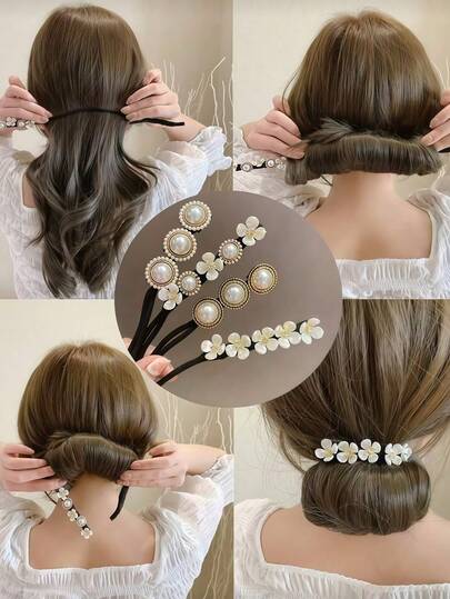 1个优雅珍珠发圈，珍珠装饰发绳 - 时尚手链，适合青少年和成人，耐用仿珍珠，适合女性和女孩，打造蓬松发髻，珍珠数量不定（最少1颗），发圈，马尾辫发带，发绳，弹力发圈，发环