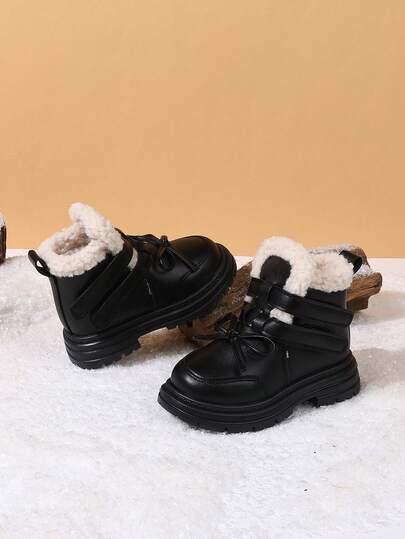 1 Paar Kinder Winter Neue Weiche Lederstiefel, Mode Vielseitige Outdoor Stiefel für Kleinkind Mädchen, Rutschfest & Warm Gefüttert