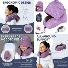 Travel Pillow With Extra Large Hood For Airplane Long Flights Privacy And Comfort Memory Foam With Skin-Friendly Cover For Road Trip HeadandNeck Support For Plane Office Cars Sleeping And Rest Colorful Gift - 豐富多彩的 - 查看 1