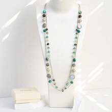 Noessla Layered Long Necklaces For Women Crystal Beaded Statement Necklace Sweater Silver Chain With Gifts Box Jewelry{Inchcolor_nameinch:InchGreeninch} - 綠色 - 查看 6