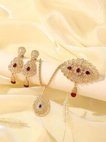 1 Set de Joyería de Moda para Mujer - Collar, Aretes, Broche Conjunto de 3 Piezas, Traje de Boda para Mujer, Accesorios para Vestido de Fiesta, Accesorios para Bata de Mujer - Multicolor - Ver 3