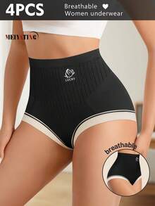 MEIYATING 4 件高腰塑形女式三角裤，舒适贴身，收腹，玫瑰印花 - 彩色 - 查看 4